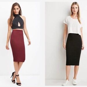 Forever 21 Y2K Black and Burgundy Midi Skirt Bundle